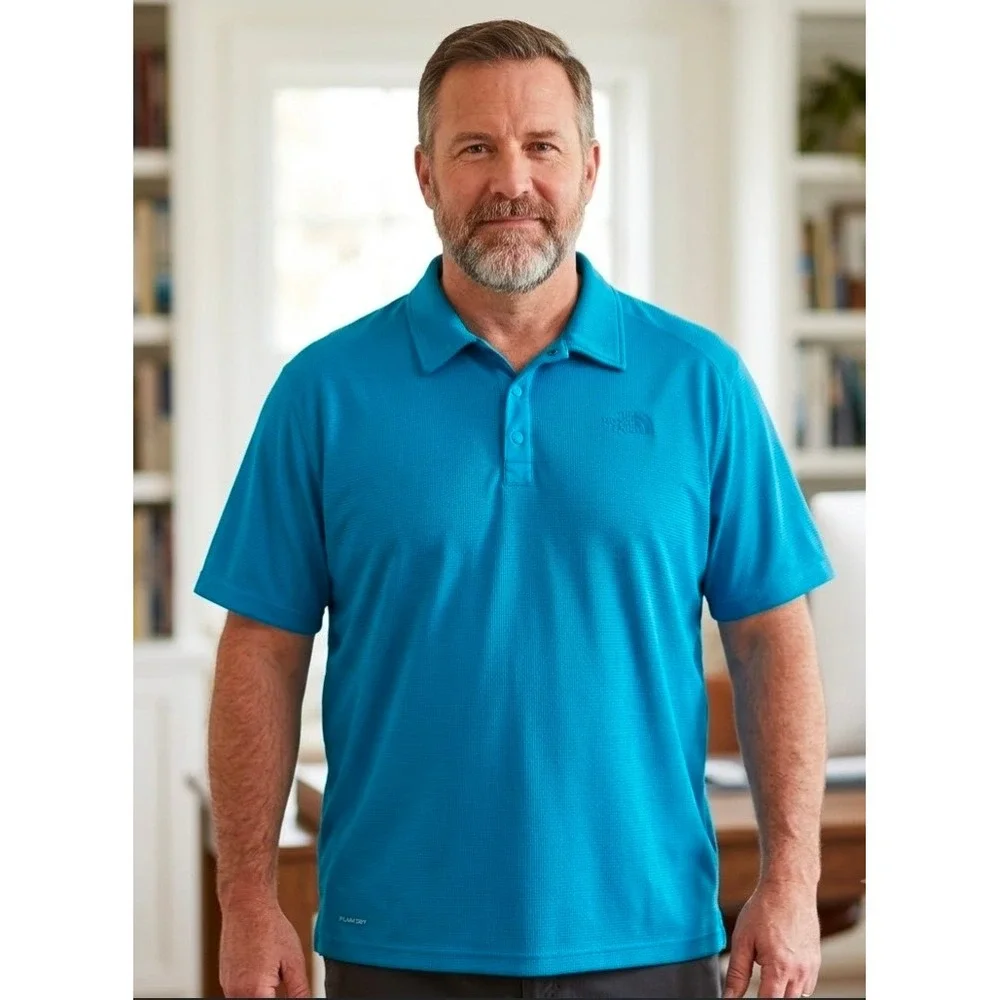 The North Face Mens FlashDry Blue Striped Short Sleeve Polo Shirt XXL NF0A3GZ1